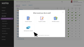 Educator account in Xello. The modal to add custom tasks is open and the cursor is selecting Portfolio project